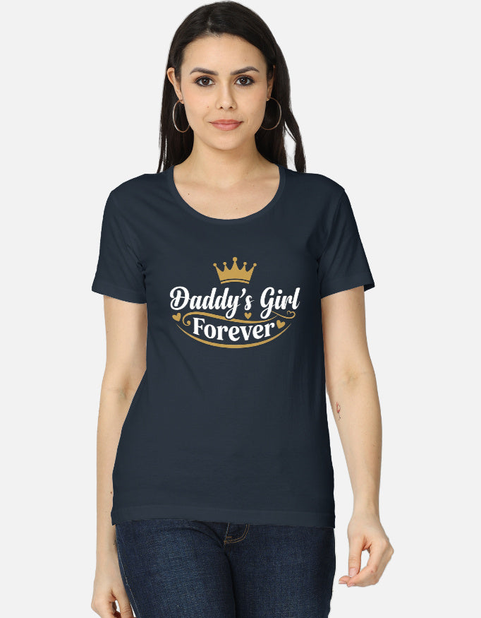 Daddy's Girl Forever women's navy blue graphic tee — front view