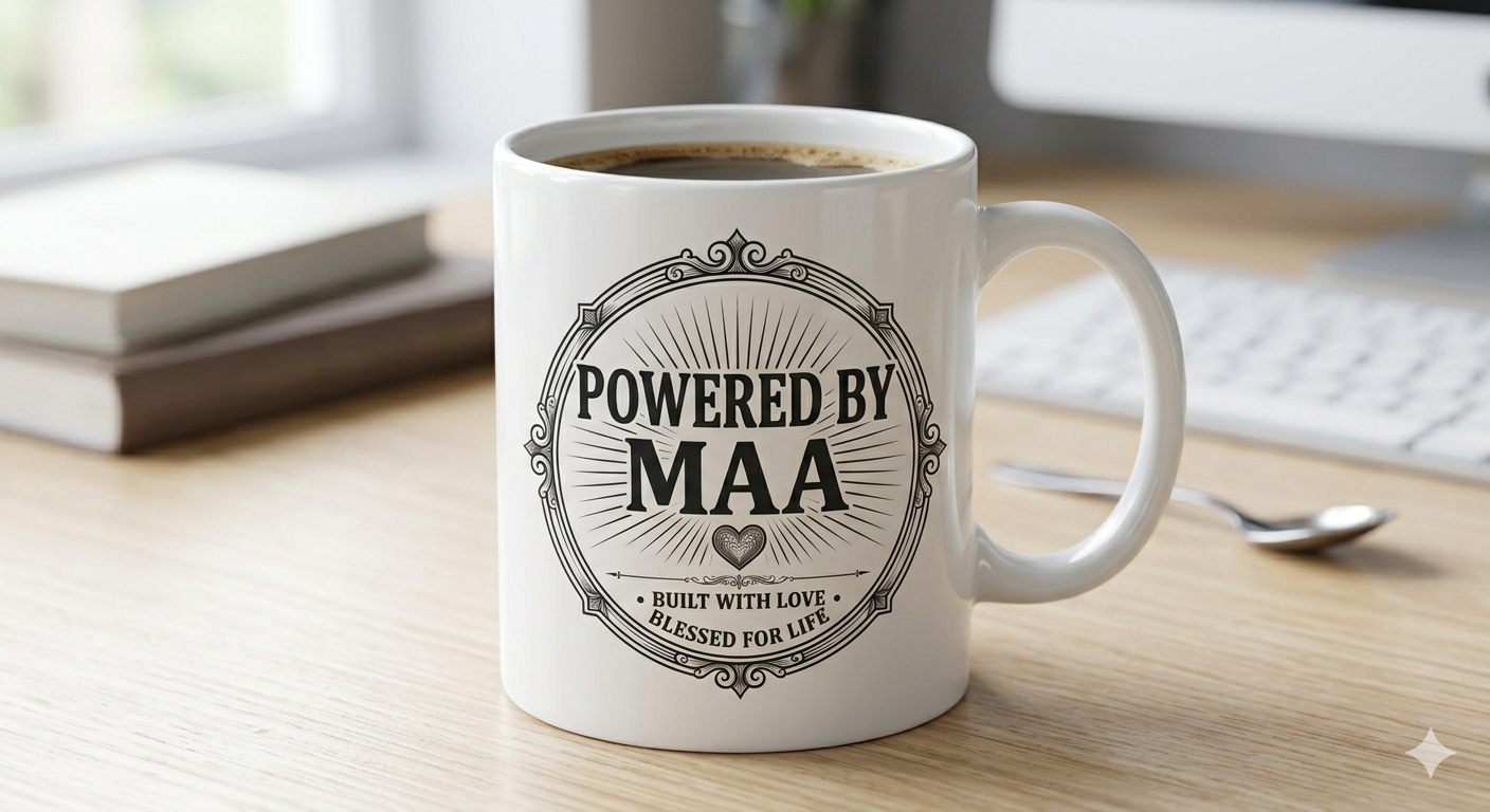 Powered By Maa – White Ceramic Coffee Mug | Perfect Mom Gift